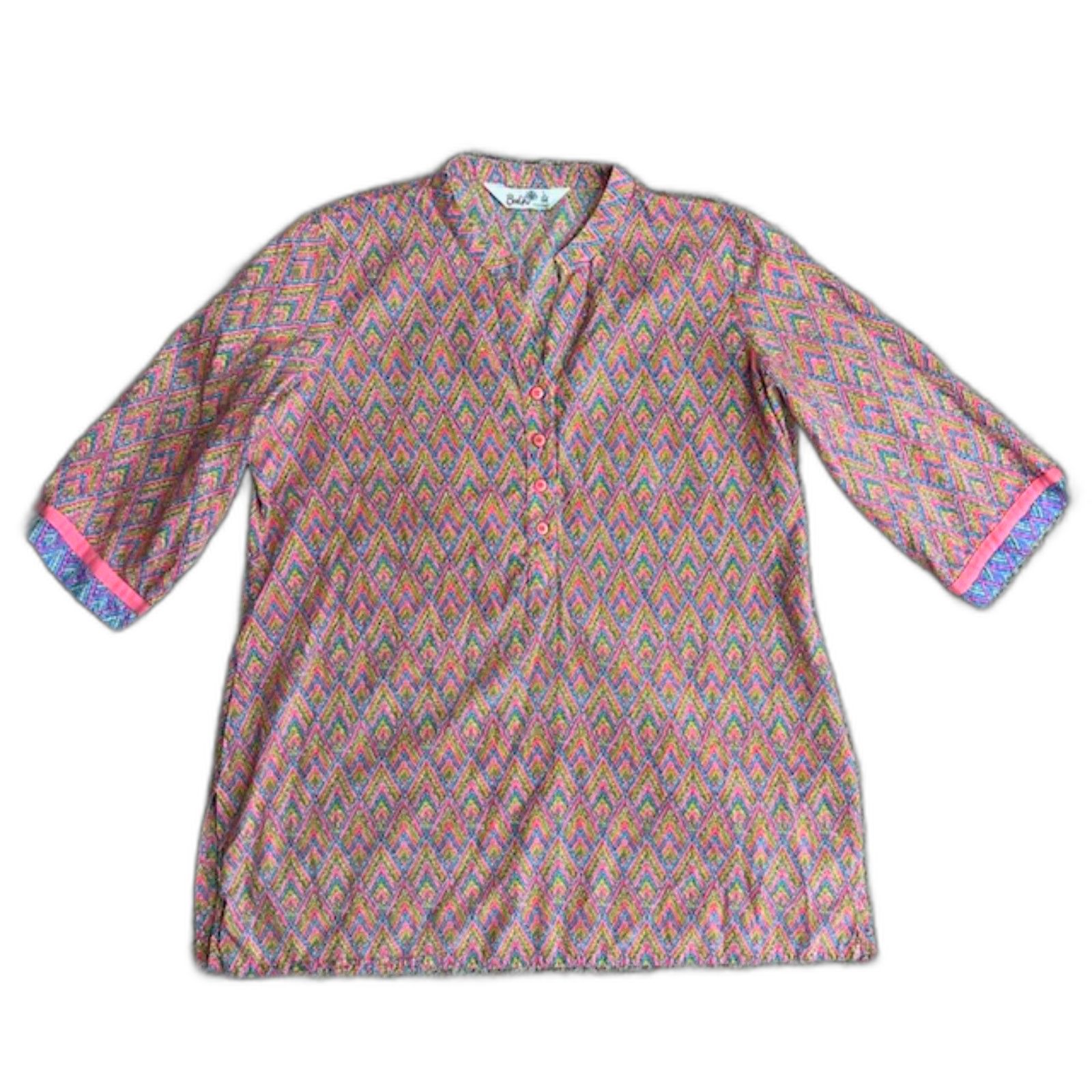 Bodhi Womens Nwot Multicolor Chevron Print V-Neck 3/4 Sleeve Tunic Top Size L — image 3 of 8
